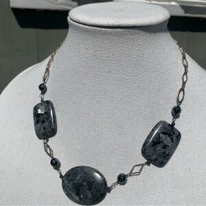 Black Labradorite Hematite Silver Hardware Necklace